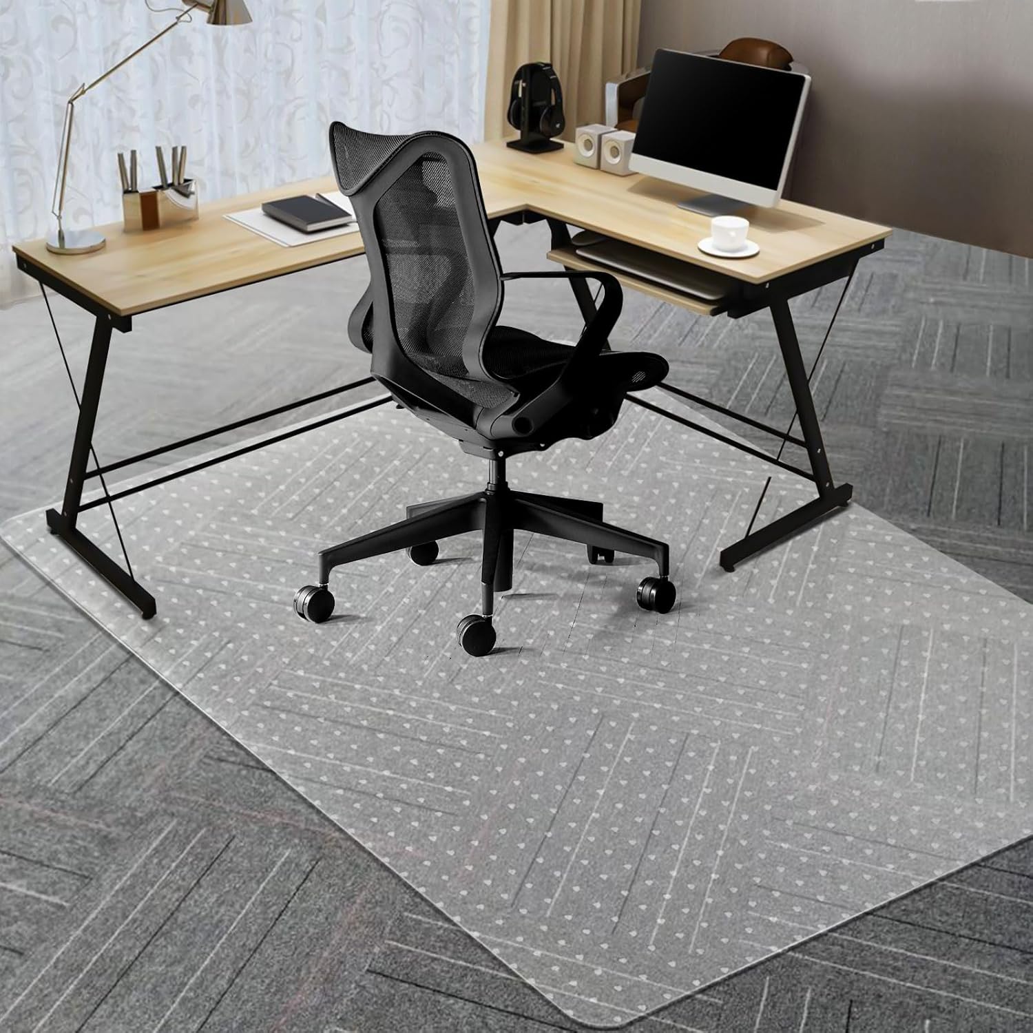 Vicwe Large Office Chair Mat for Carpeted Floors，63"X51" Rectangle Desk Chair Mats with Studs for Low and No Pile Carpeted Floors, Easy Glide Computer Desk Chair Mat for Home & Offices