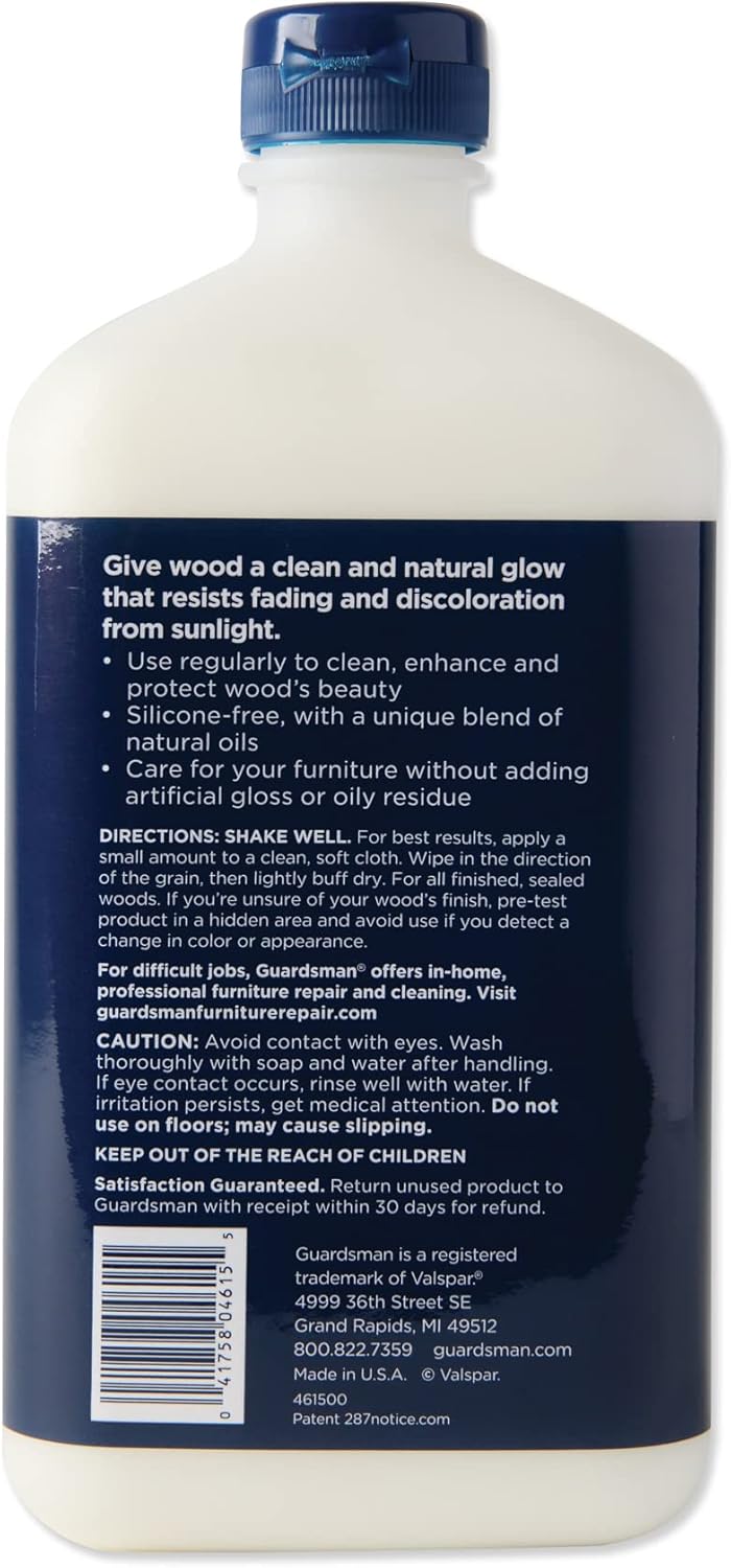 Guardsman Clean & Polish For Wood Furniture - Cream Polish 16.9 oz - Silicone Free, UV Protection - 461500