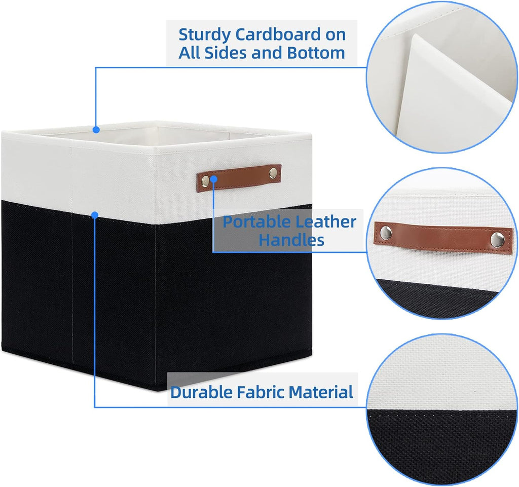 Temary Foldable Storage Cubes Set of 4 - Organizers with Handles, Decorative Storage Boxes for Home, Office (White&Black)