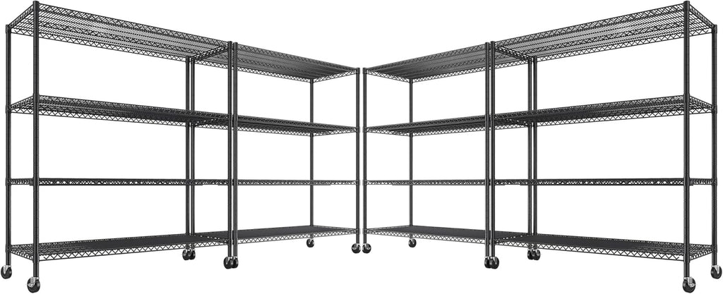 REIBII 55.5''W Heavy Duty Metal Shelves with Wheels - 4PCS Adjustable Garage Storage Rack, 75.6" H X 55.5''W X 24" D