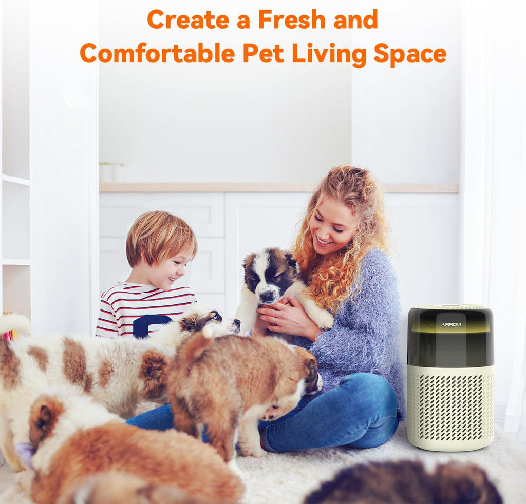 AIRROMI Air Purifier for Bedroom Home,HEPA Filter,Covers Upto 549 Ft²,Quiet 360°intake Air Cleaner with Fragrance ponge for Better Sleep,Night Light,Filters Smoke,Pet Dander,Allergies,Dust,A2005Yellow