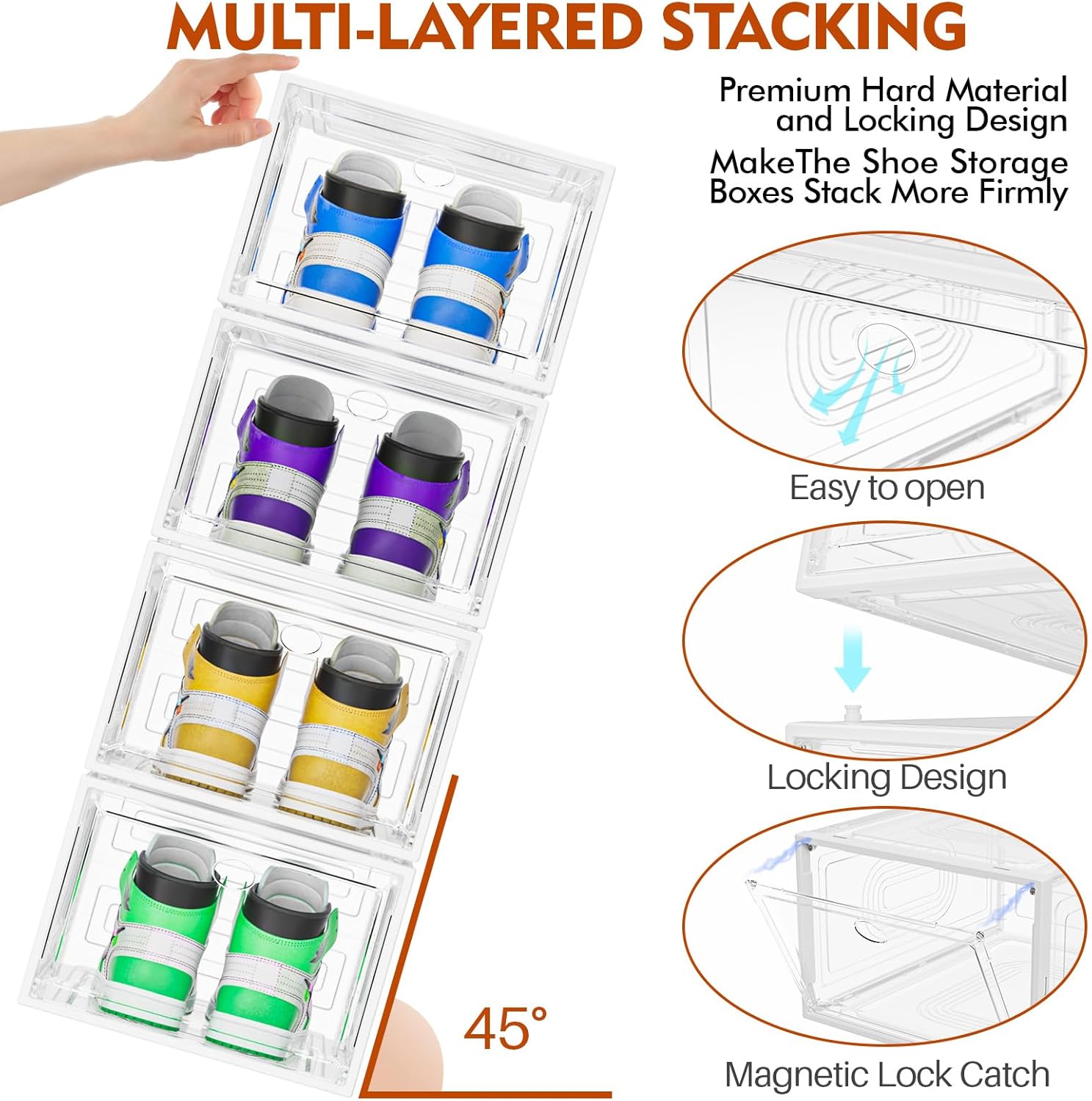 10 Pack Thicken Shoe Organizer Stackable,Upgraded Sturdy Shoe Storage Box with Magnetic Door,Shoe Containers For Sneaker Display,Hat Organizer,White