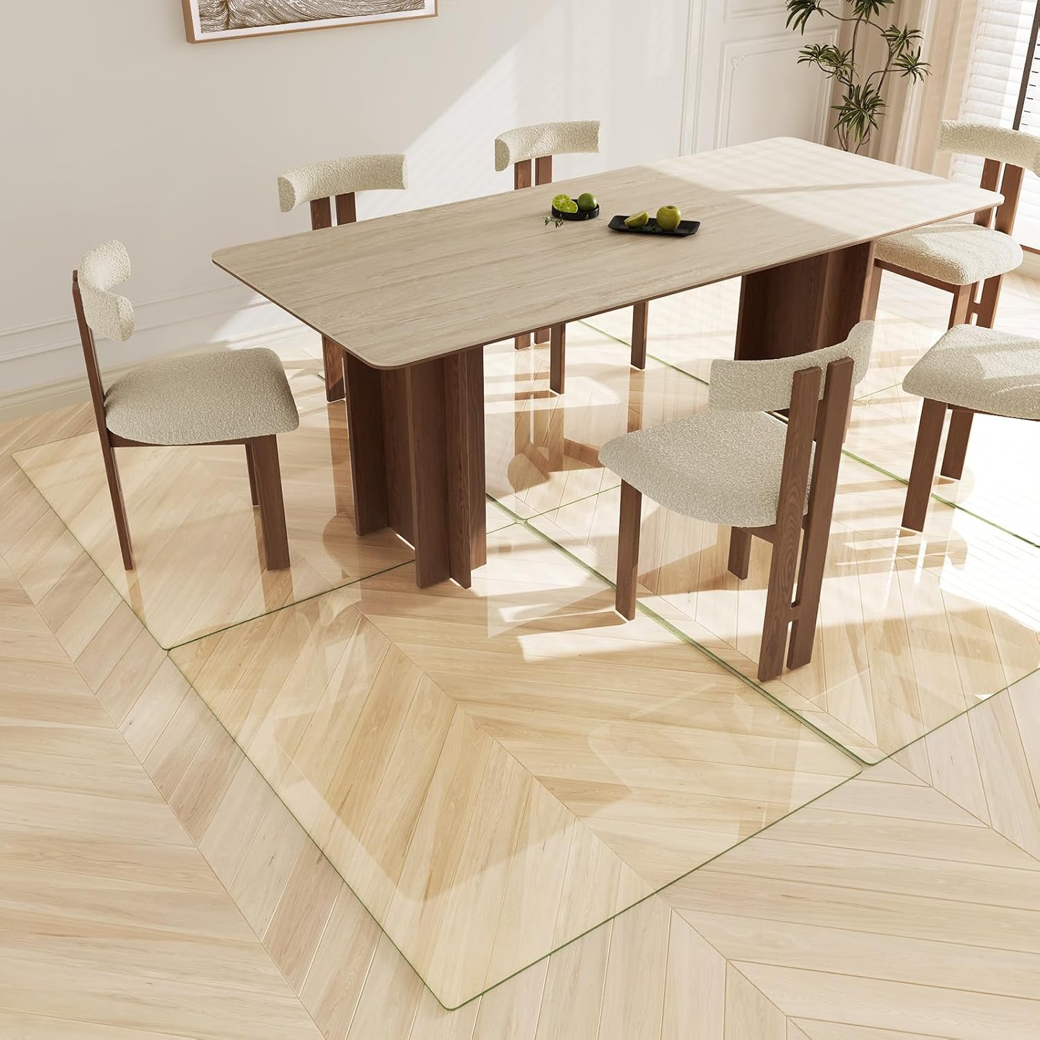 Koonmi Tempered Glass Chair Mat 40"x48" - Premium Office Chair Mat for Hardwood Floors & Low-Pile Carpet with 4 Non-Slip Pads - Thick Scratch-Resistant Surface