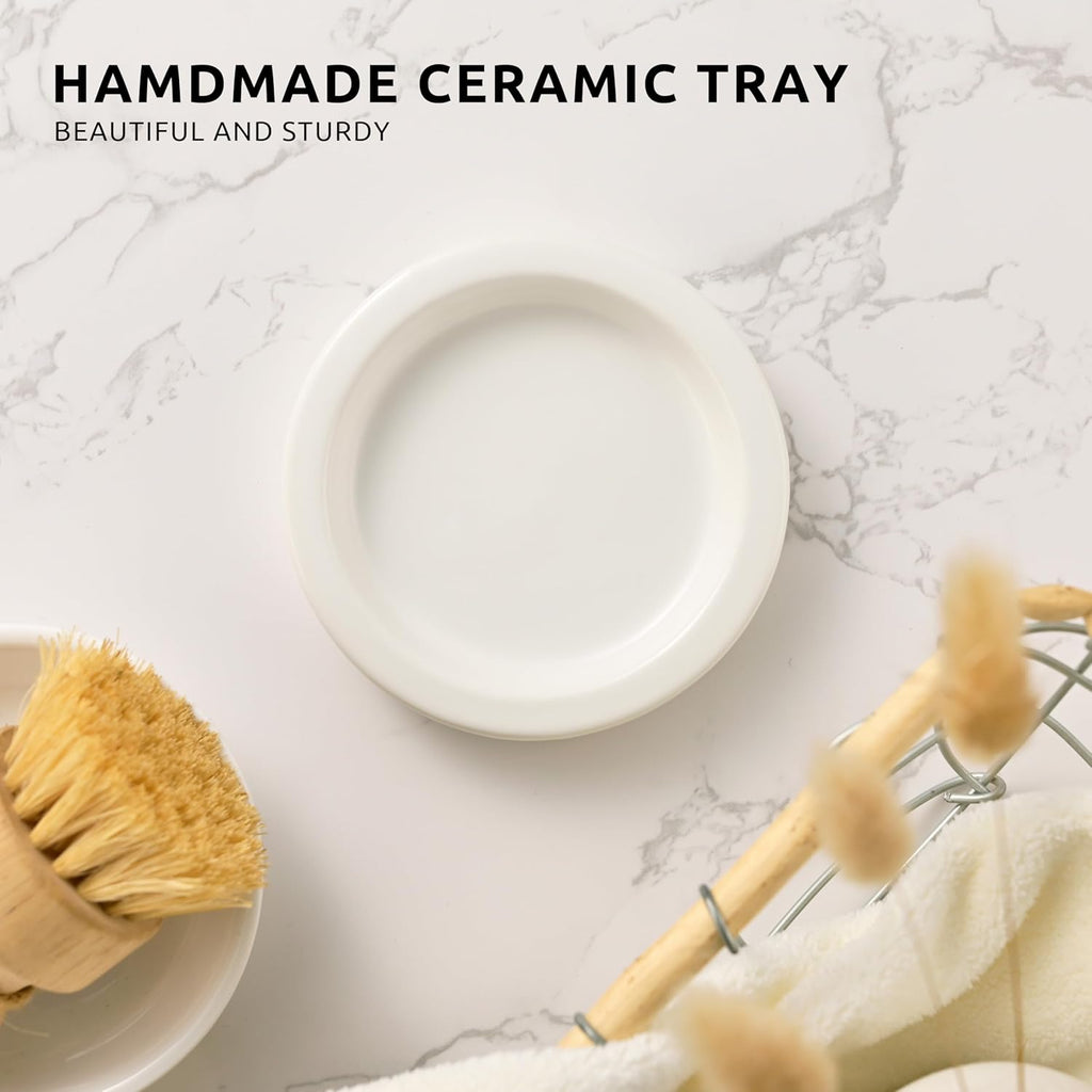 Glass Soap Dispenser Set by Janxin,Bathroom Soap Dispenser Set with Ceramic Tray,Luxury Bathroom Accessories,Modern Kitchen Decor (White+Silver(Hand Soap))