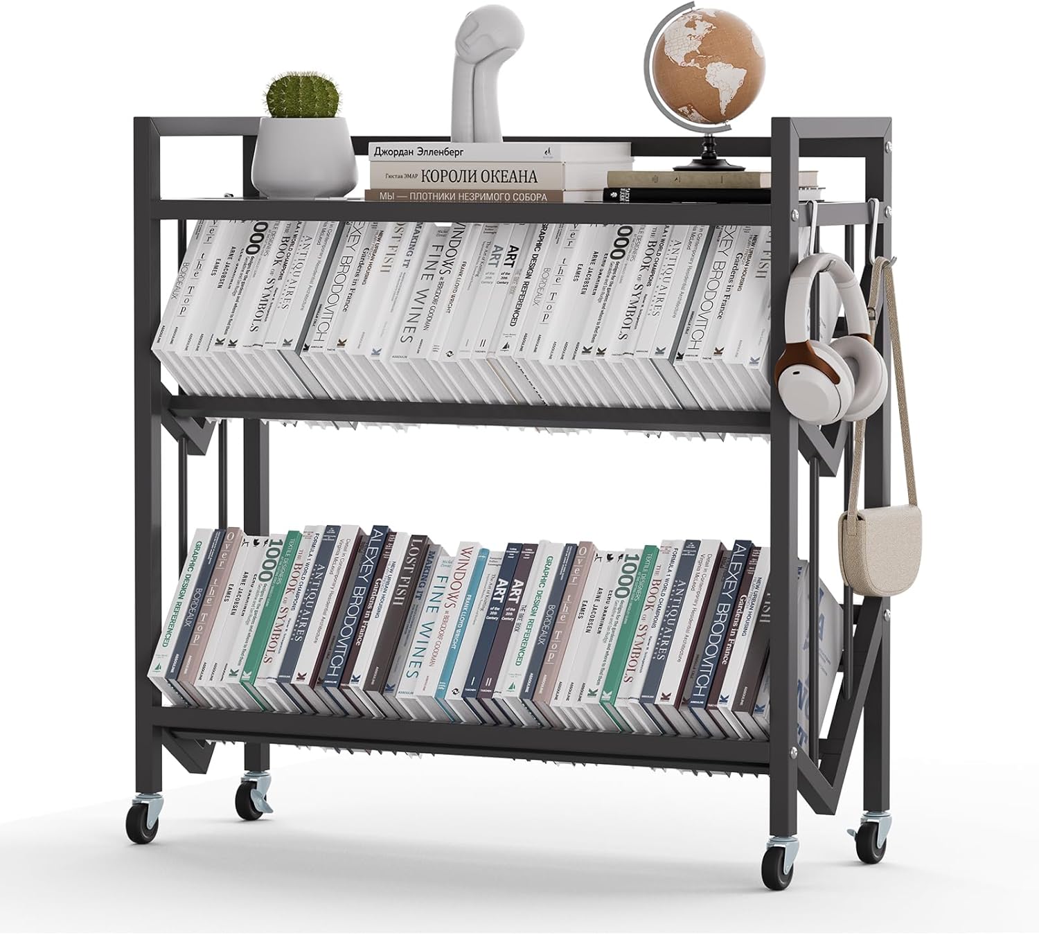 Book Carts 3 Tier 35.4x32x9.84 in Rolling Book Cart Large Capacity Bookshelf Storage Rack Mobile Book Storage with Wheels Cart for Home Office Living Room Classroom (3 Tier)