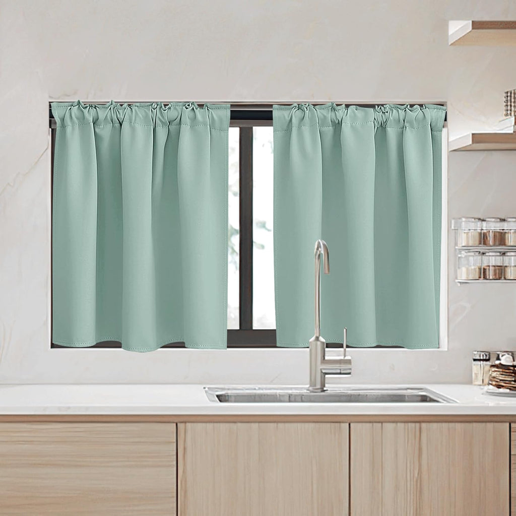RYB HOME Small Window Curtains - Blackout Insualting Privacy Curtains for Kids Bedroom Kitchen Bathroom Basement Cafe Cabinet Tiers Drapes, 34 Width x 30 Length, 2 Panels, Aqua