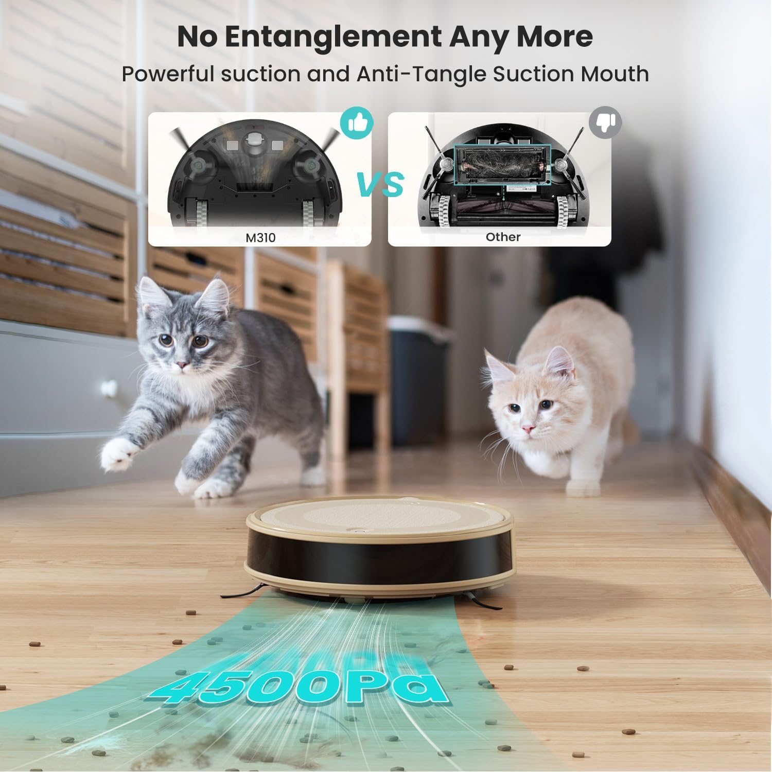 Lefant M310 Robot Vacuum Cleaner, 4500Pa Strong Suction with PreciSense Avoiding, Slim, Self-Charging, 160Mins Runtime, App/Wi-Fi/Alexa, Ideal for Pet Hair & Hard Floor Cleaning