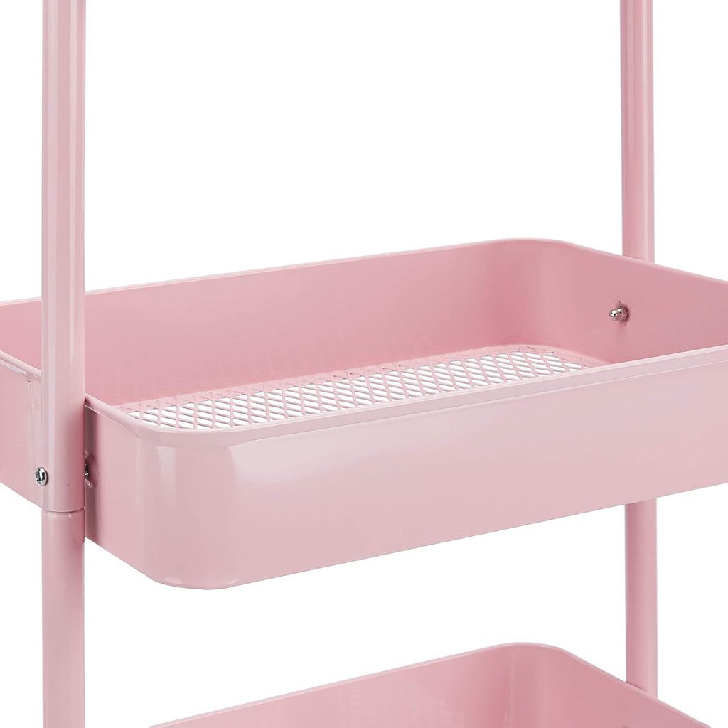 Amazon Basics 3-Tier Rolling Utility or Kitchen Cart, Lockable Wheels, Multifunctional Storage, Dusty Pink
