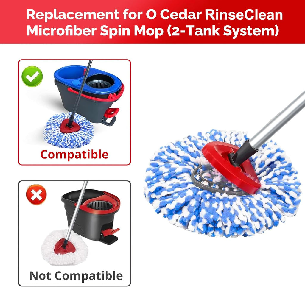 Spin Mop Head, Base, Handle Replacement for O-Ceda RinseClean 2 Tank System,4 Microfiber Mop Refills, 1 Base and 30-58in Handl Set Combo (Blue 2 Tank System)