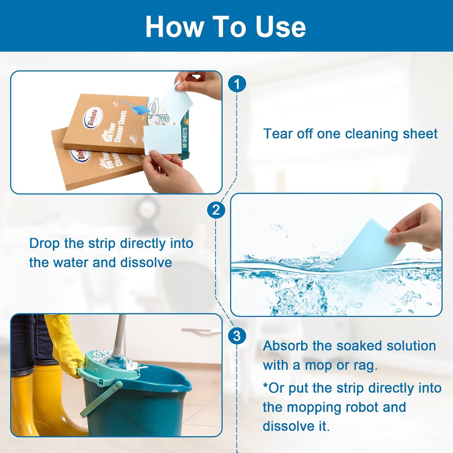 Eco Floor Cleaner Sheets, 60Pcs(Up to 120Load) Plastic Free Hardwood Cleaning Sheets Household Cleaner for Mopping, Safe for Pets & Kids