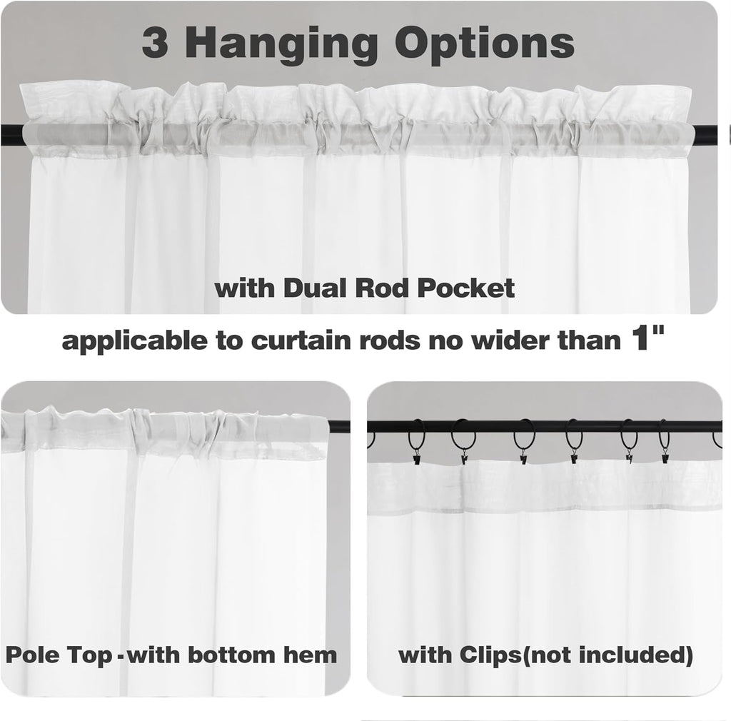 Chyhomenyc White Sheer Curtains 90 Inches Long 2 Panels, Light Filtering White Curtains for Living Room, Soft Gentle Voile Rod Pocket Bedroom Window Drapes, 59Wx90L Inch, 2PCS