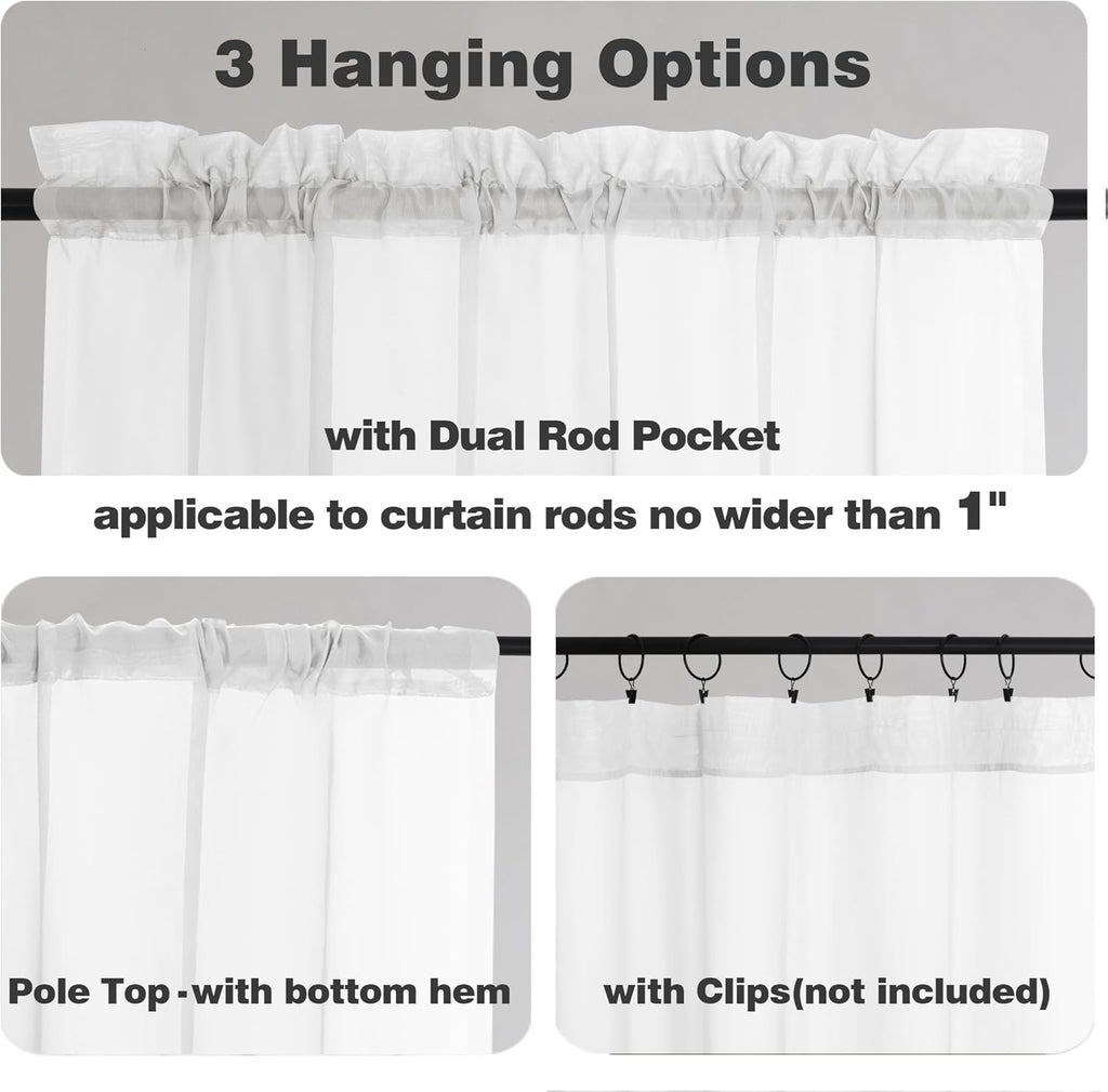 Chyhomenyc White Sheer Curtains 96 Inches Long 2 Panels, Light Filtering White Curtains for Living Room, Soft Gentle Voile Rod Pocket Bedroom Window Drapes, 59Wx96L Inch, 2PCS