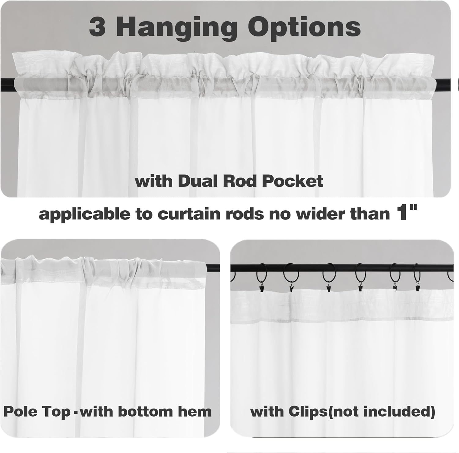 Chyhomenyc White Sheer Curtains 45 Inch Long 2 Panels, Short Voile Drapes for Dinning Small Windows Bathroom Living Room Bedroom, Rod Pocket, 42Wx45L Inches