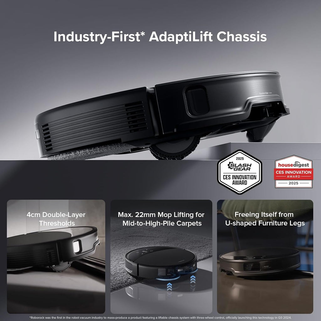 roborock Saros 10R Robot Vacuum and Mop, 22,000 Pa Suction, Zero-Tangling, 3.14’’ Ultra Slim, FlexiArm Riser Technology for Carpet & Floor, Corner & Edge Cleaning, Self-Emptying, Hot Air Drying, Black