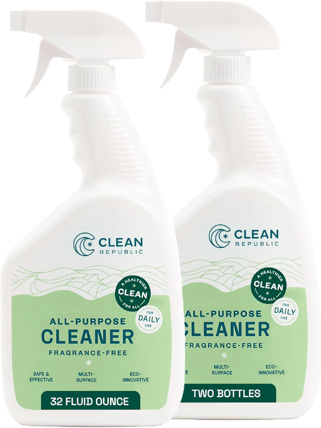 Clean Republic All-Purpose Cleaner, Daily Use Cleaning Spray for Kitchens, Bathrooms, and More, 32 Fluid Ounce Bottle, 2-Pack