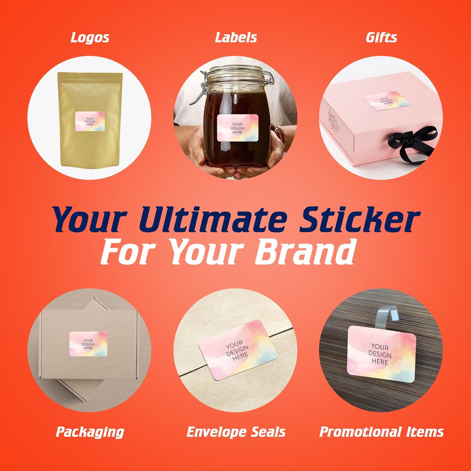 100 Custom Vinyl Stickers - Upload Your own Image, Text, Design, Logo - Personalized Logo Labels for Handmade, Packaging, Bottle, Jars, Candle, Brand Stickers (Watercolor, 4x2)