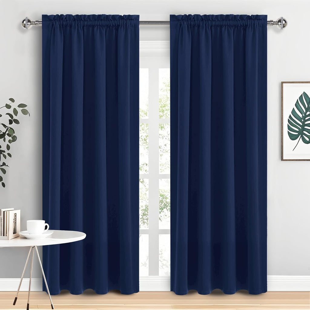 DWCN Navy Blue Blackout Curtains for Living Room 95 Inch Length 2 Panels Set, Window Drapes Thermal Insulated Room Darkening Rod Pocket Curtains for Kids Boys Room (W52 x L95 Inch, Navy Blue)