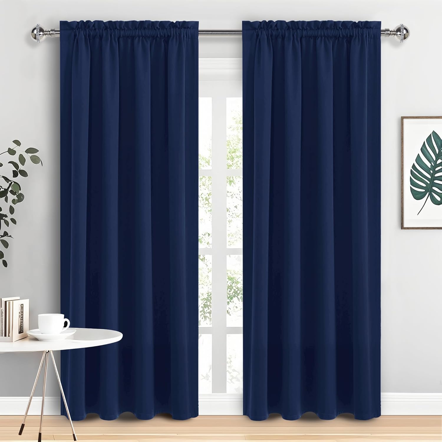 DWCN Navy Blue Blackout Curtains for Living Room 95 Inch Length 2 Panels Set, Window Drapes Thermal Insulated Room Darkening Rod Pocket Curtains for Kids Boys Room (W52 x L95 Inch, Navy Blue)