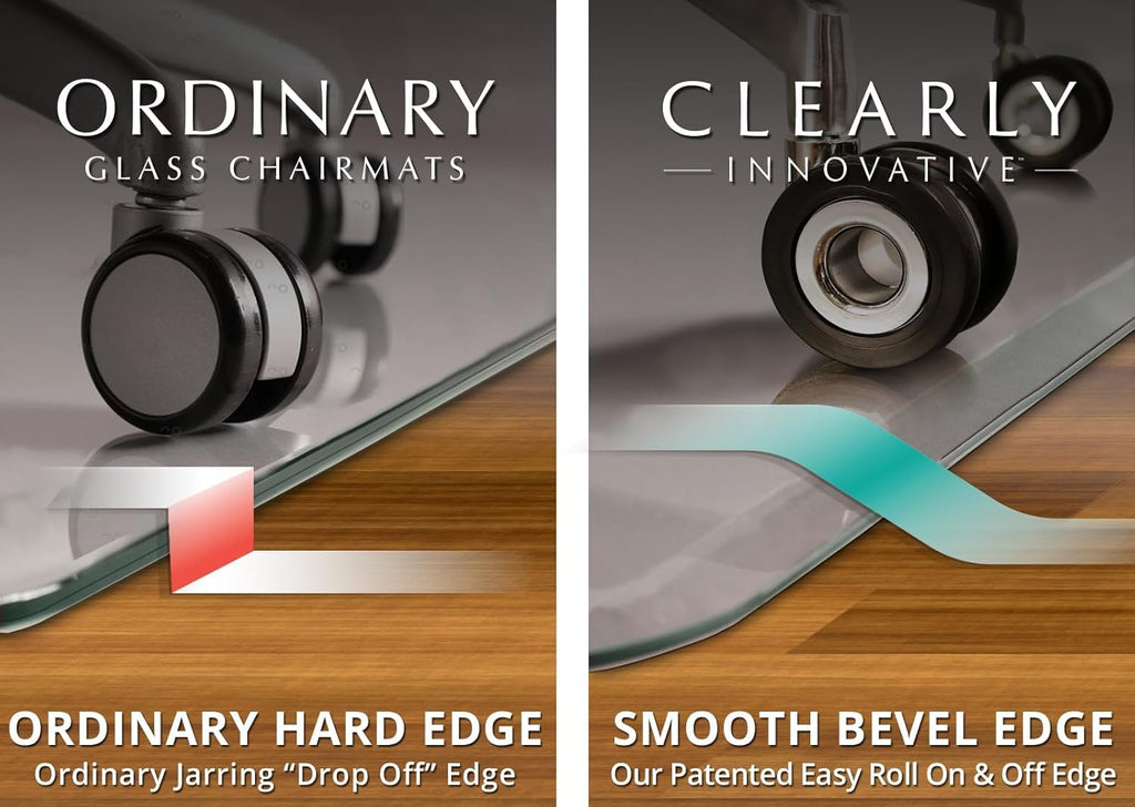 Glass Chair Mat with Exclusive Beveled Edge by Clearly Innovative 1/4” Thick Ultra-Clear Glass, Protect Your Home or Office Floor, Hardwood or Carpet (STARPHIRE, 45" by 53")