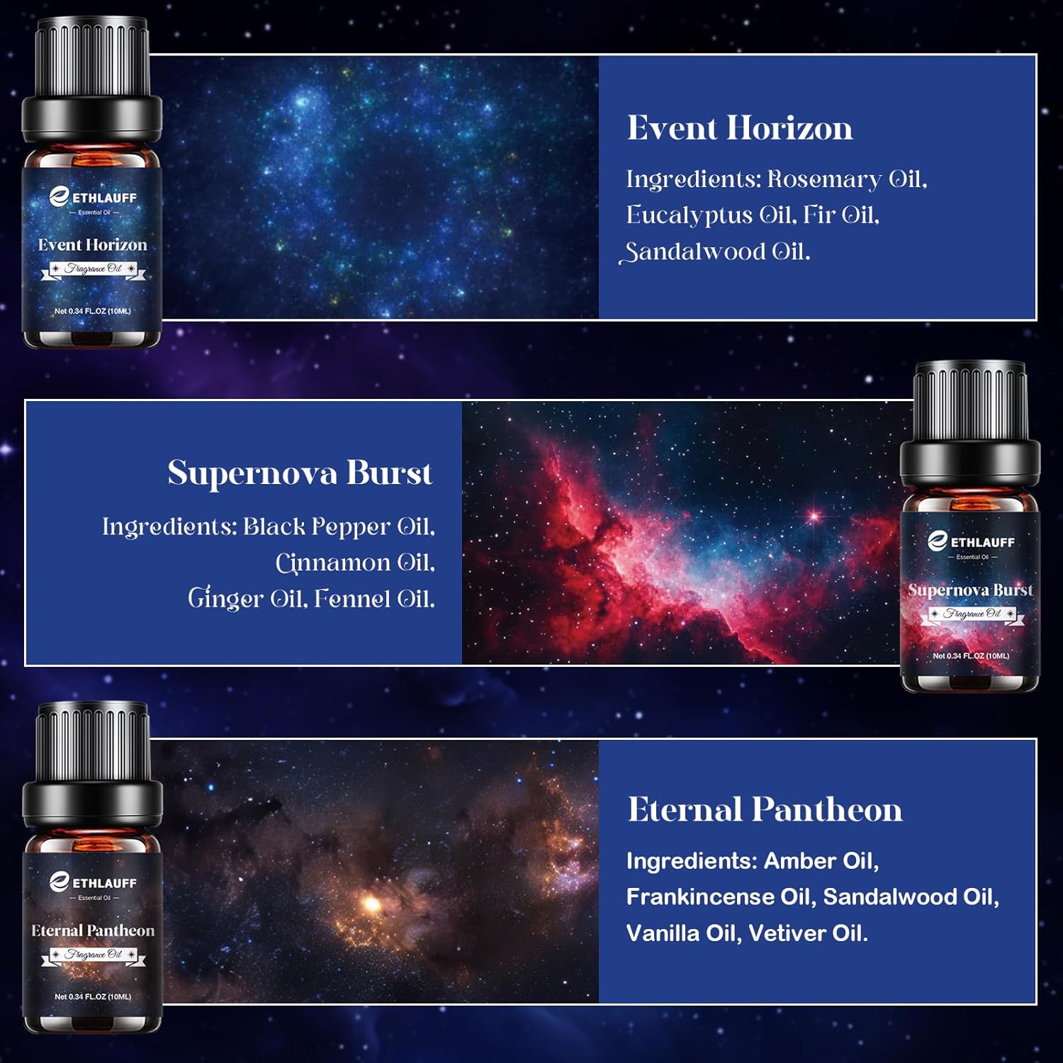 Essential Oil Blends, Starry Spell Essential Oil Set for Diffusers for Home, Humidifiers, Candle Making, Magical Aromatherapy Blends - Stress Relief, Calm Mind, Relax, Meditate, 6x10ml