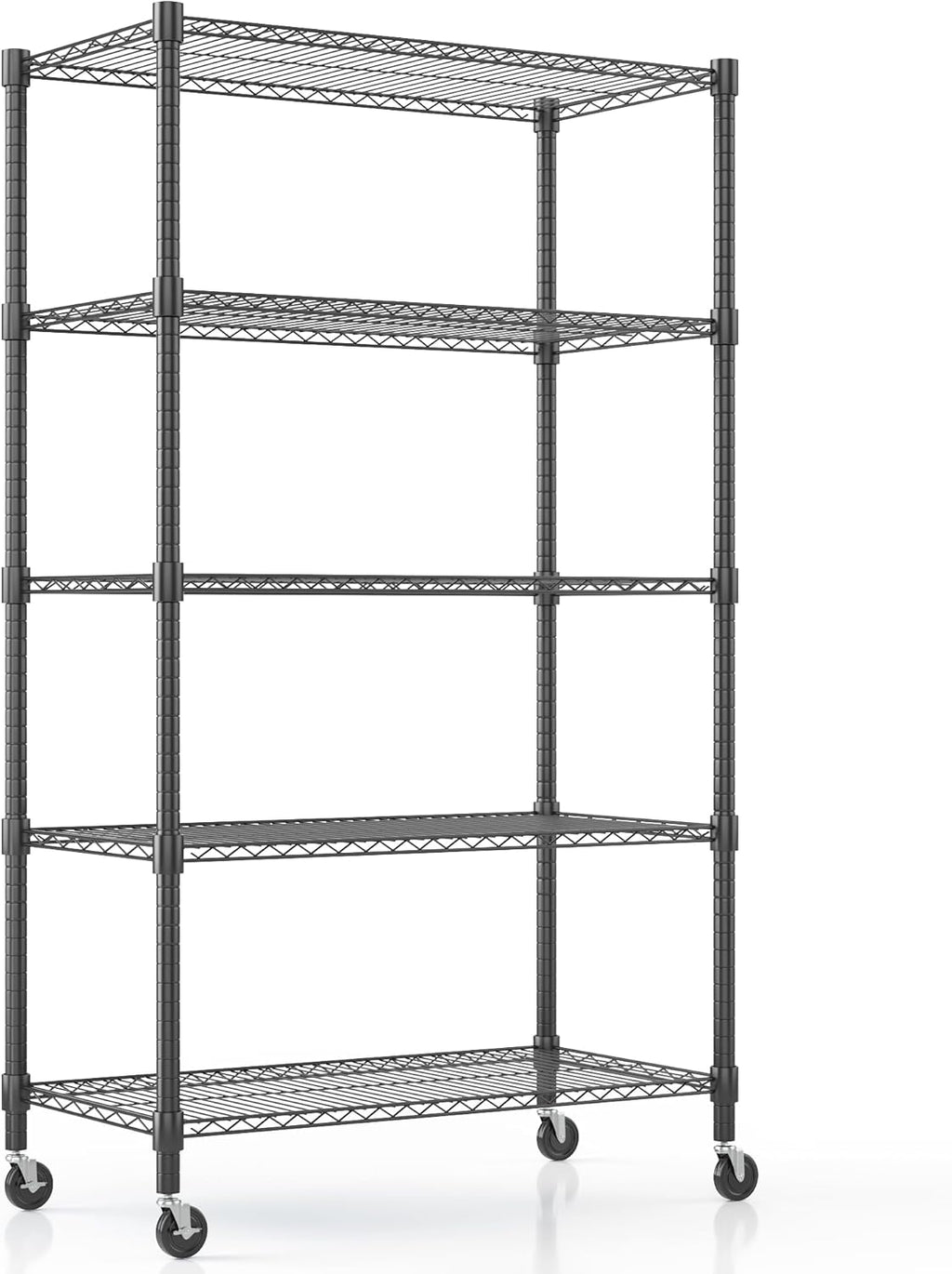 Himimi 5-Tier Heavy Duty Steel Wire Rack Storage Shelving, Adjustable Metal Storage Shelves with Wheels, 82''H Wire Shelf for Kitchen Garage Basement Pantry Organization, 18" D×36" W×82" H-Black