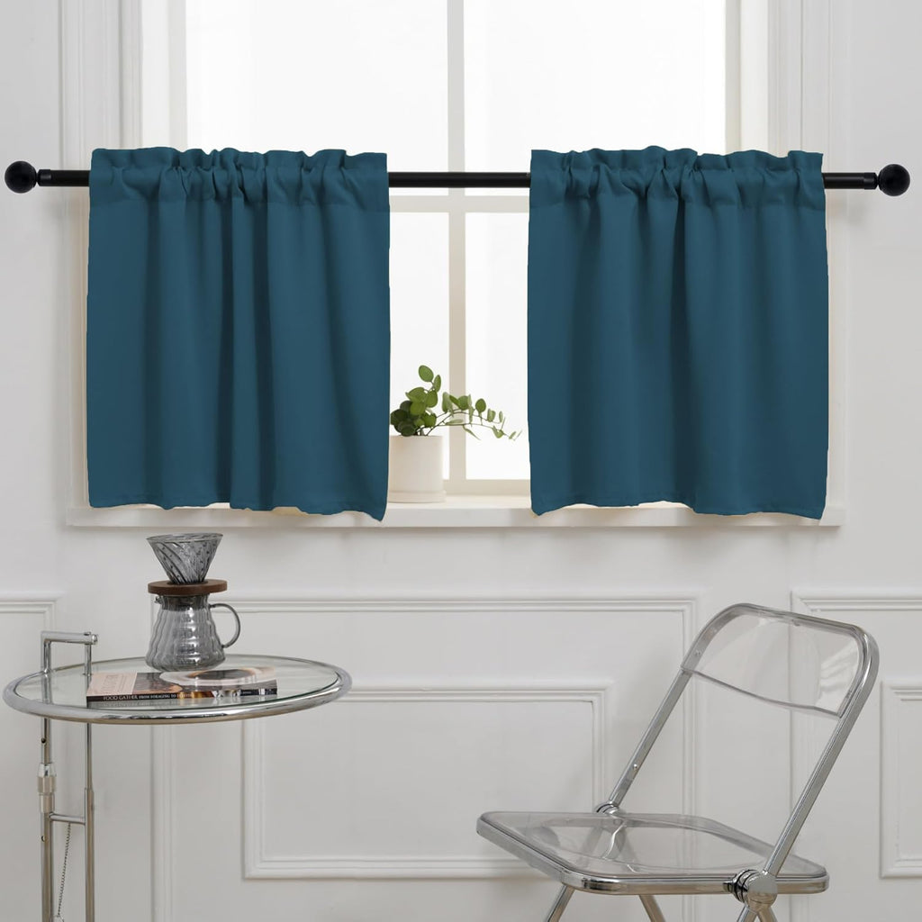 Pickluc Cafe Curtain (Half Window Curtain) 30 Inches Length, Rod Pocket Kitchen Curtain, Short Blackout Curtain for Small Window, 30" Wide and 30" Long, 2 Panels, Bluestone
