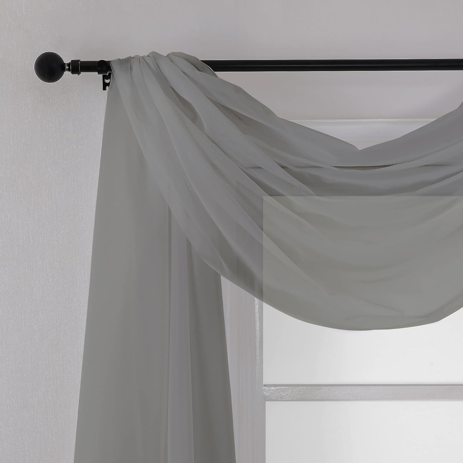 Chyhomenyc Charcoal Grey Sheer Scarf Valances for Windows 216 Inch Extra Long, Window Scarf Drapes Rod Pocket Backdrop for Wedding Arch Draping/Party/Canopy Bed/Living Room, 2PC, 18 Feet Length