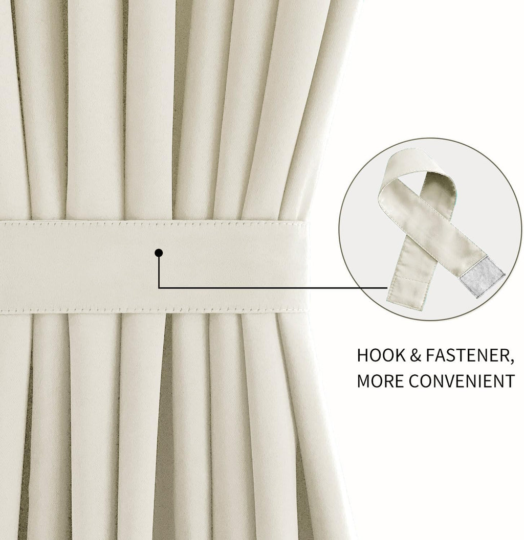 DWCN French Door Curtains – Rod Pocket Thermal Blackout Curtain for Window/Patio Doors/Doorways/Classroom/Kitchen for Privacy, 25W by 40L Inches, 1 Panel with Tieback, Light Beige