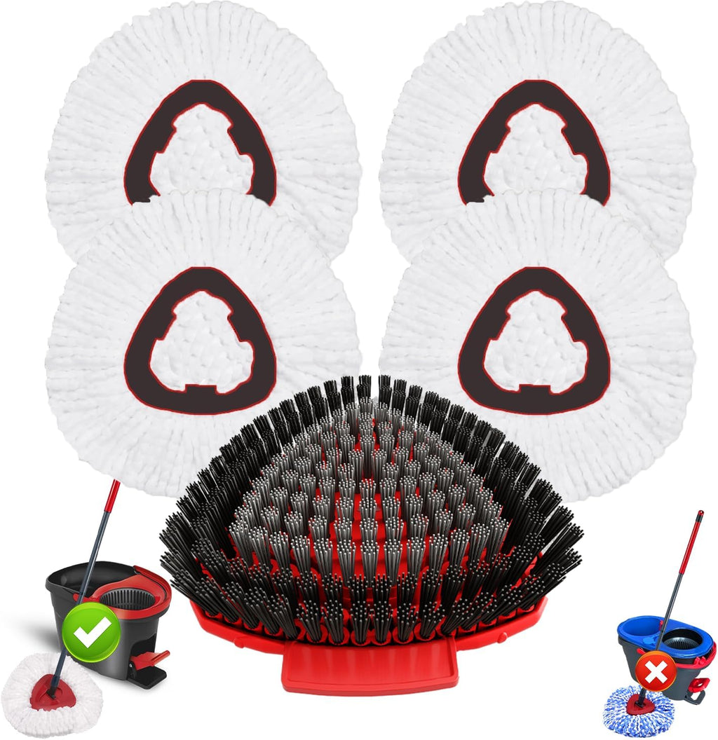 5 Pack Spin Mop Head Replacement for O Cedar EasyWring 1-Tank System,Include 4 Mop Replace Heads + 1 Upgrade Scrubber Brush, 100% Microfiber Mop Refills Deep Cleaning Machine Washable