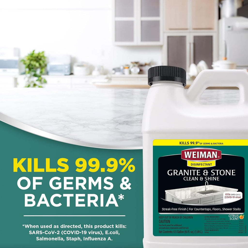 Weiman Disinfecting Granite Daily Clean & Shine Refill, 64 Oz - Safely Clean Disinfect and Shine Granite Marble Soapstone Quartz Quartzite Slate Limestone Corian Laminate Tile Countertop