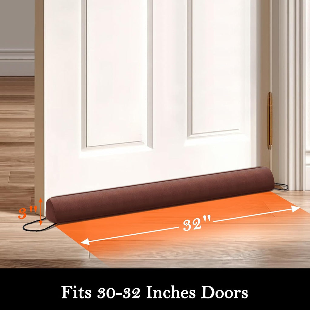 Sunolga 32" Door Draft Stopper Blocks Hot and Cold Air with Removable Washable Cover for Gaps Up to 3", All-Season Seal for Noise, Door Sweep for Bottom of Door and Window, Home Essentials, Coffee