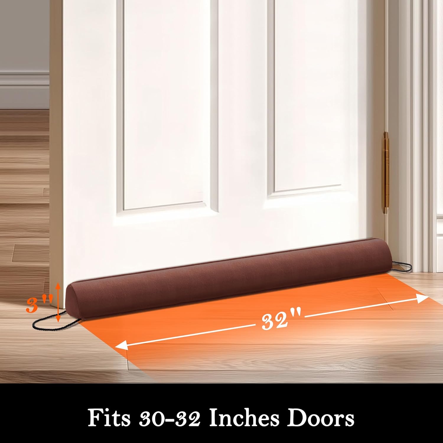 Sunolga 32" Door Draft Stopper Blocks Hot and Cold Air with Removable Washable Cover for Gaps Up to 3", All-Season Seal for Noise, Door Sweep for Bottom of Door and Window, Home Essentials, Coffee