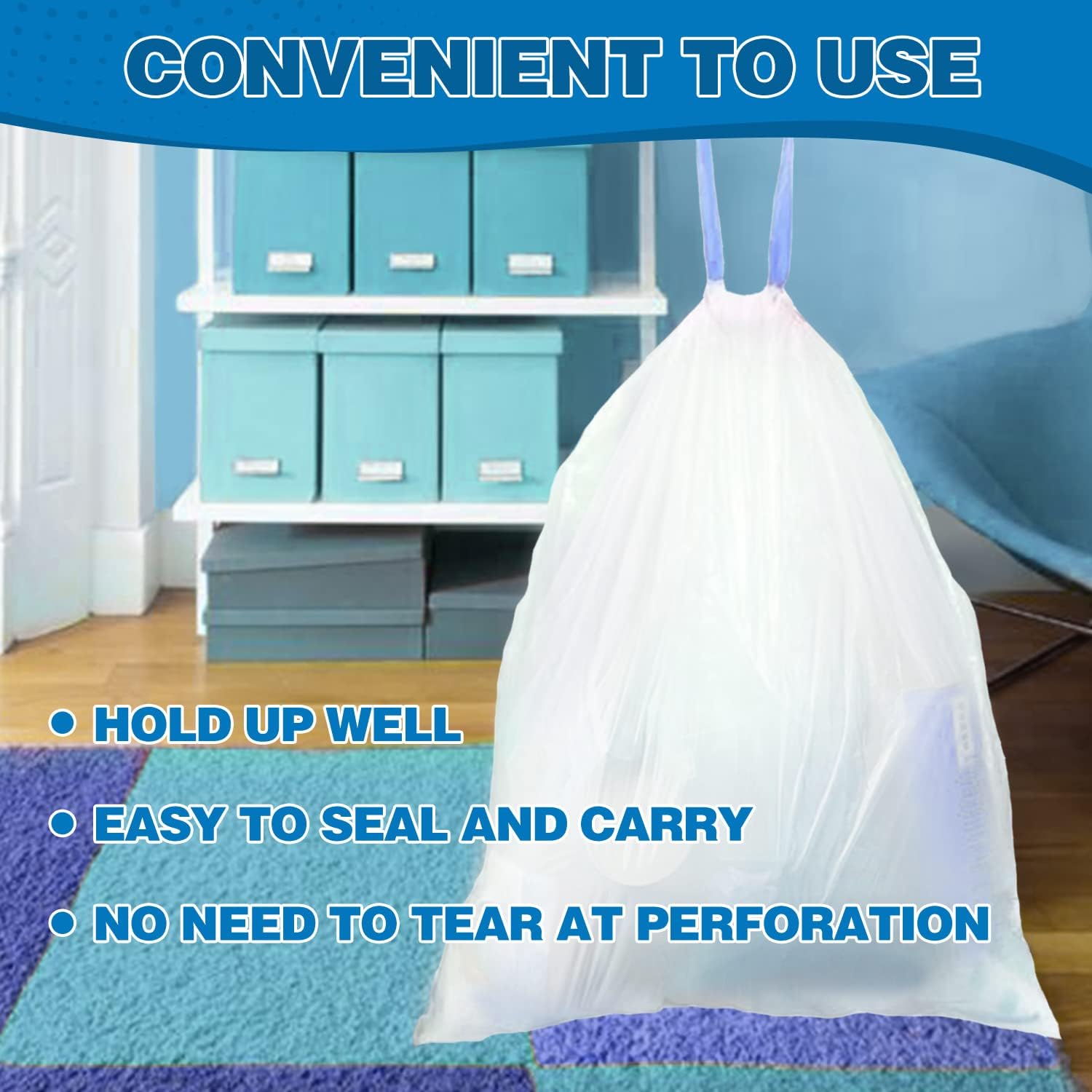 8 Gallon Trash Bags Drawstring 1.2 Mil - 100 Count White Medium Garbage Bags Unscented, 30 Liter Thick Plastic Trash Can Liners for Home Kitchen Bathroom