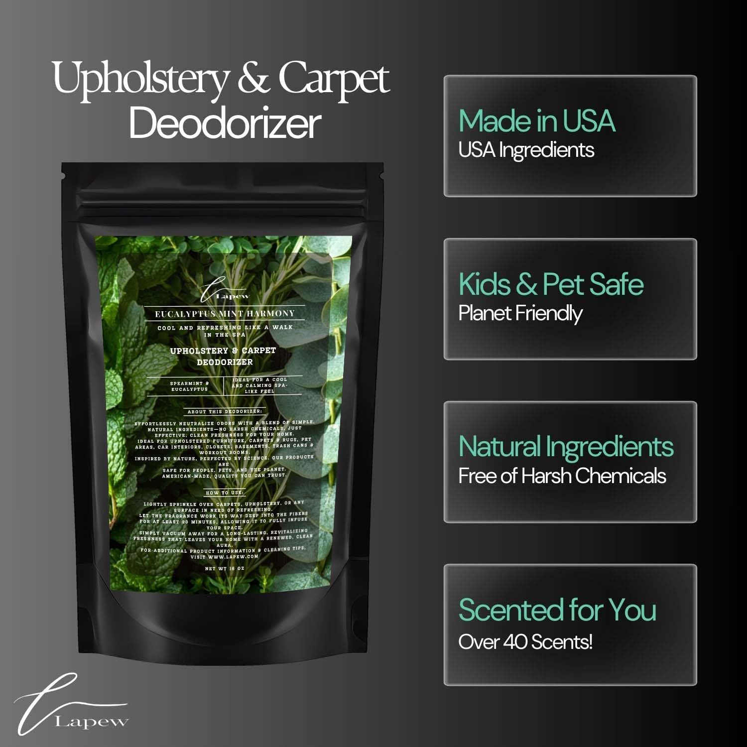 Eucalyptus Mint Harmony Carpet Freshener Powder: Powerful Odor Eliminator for Home, Upholstery Deodorizer, Carpet Deodorizer, Pet Urine, Cat Litter Box - Eucalyptus Spearmint Fragrance