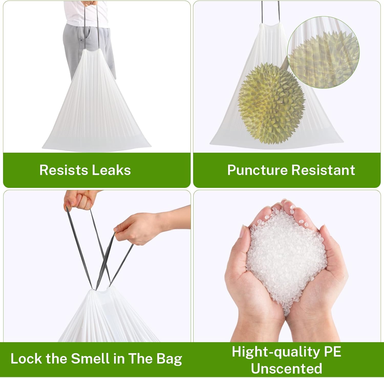 10 Gallon Trash Bags Drawstring, 1 Mil Thick White Garbage Bag for Office Kitchen, 75 Count