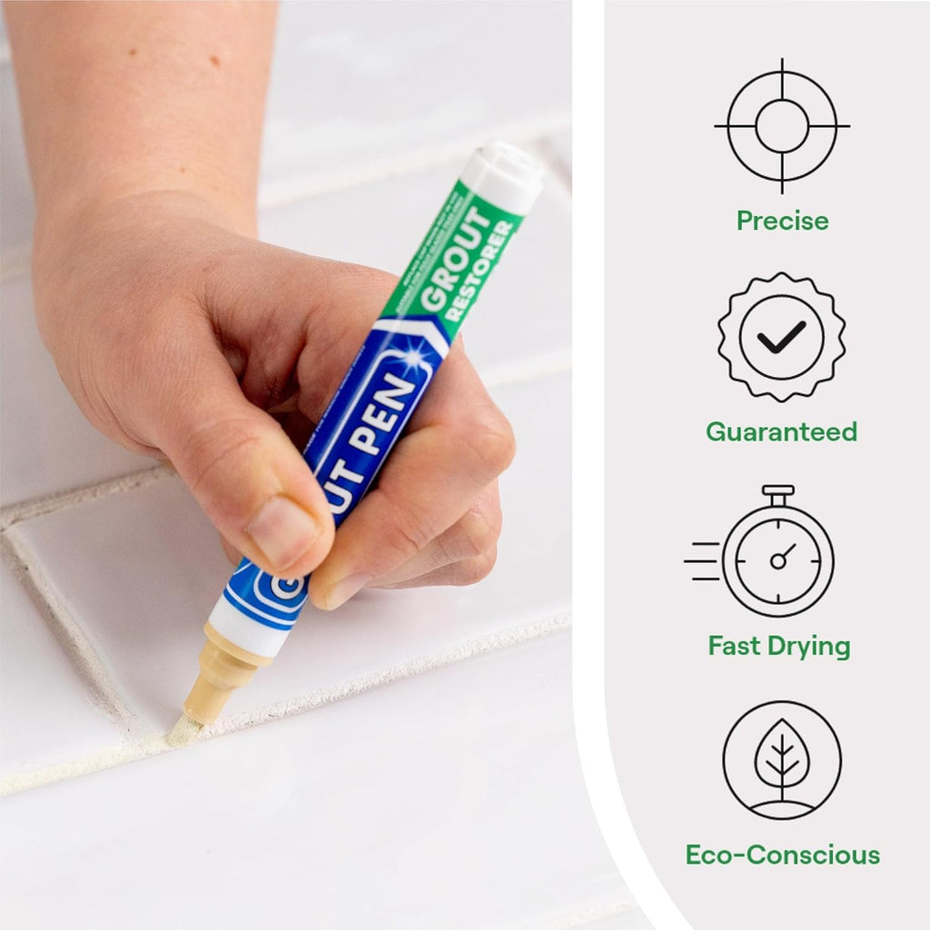 Grout Pen Cream Tile Paint Marker: Waterproof Grout Paint, Tile Grout Colorant and Sealer Pen - Narrow 5mm, 2 Pack with Extra Tips (7mL) - Cream