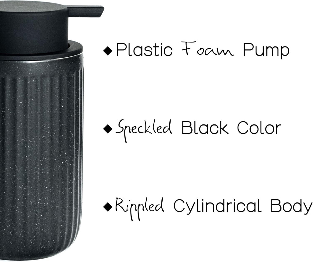 Black Ceramic Foaming Soap Dispenser, Speckled Rippled 12 oz Bottle with Black Silicone Pump, Foam Dispenser for Kitchen or Bathroom, Speckled Black