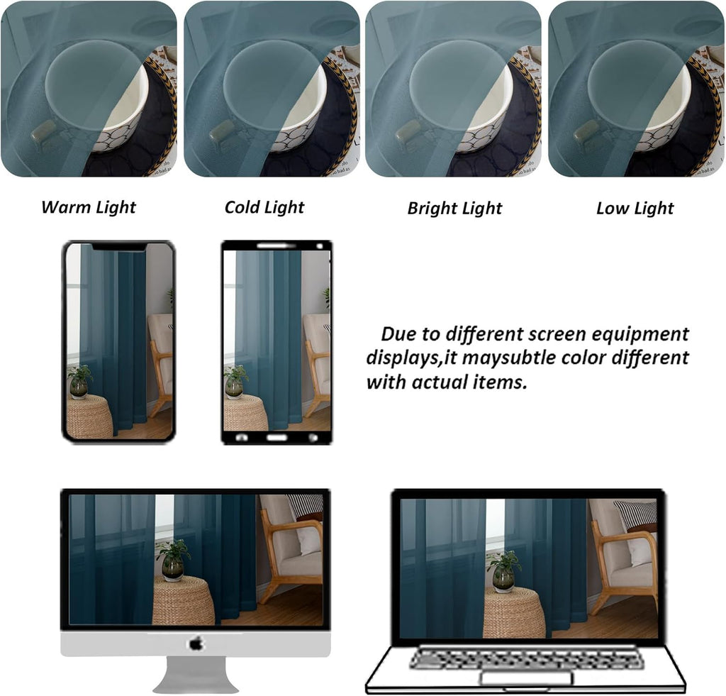 Chyhomenyc Stone Blue Sheer Valances for Windows 2 Pack, 42Wx14L Inches Small Valance for Living Room Bathroom Cafe Laundry Basement, Elegant Haze Blue Voile Valance