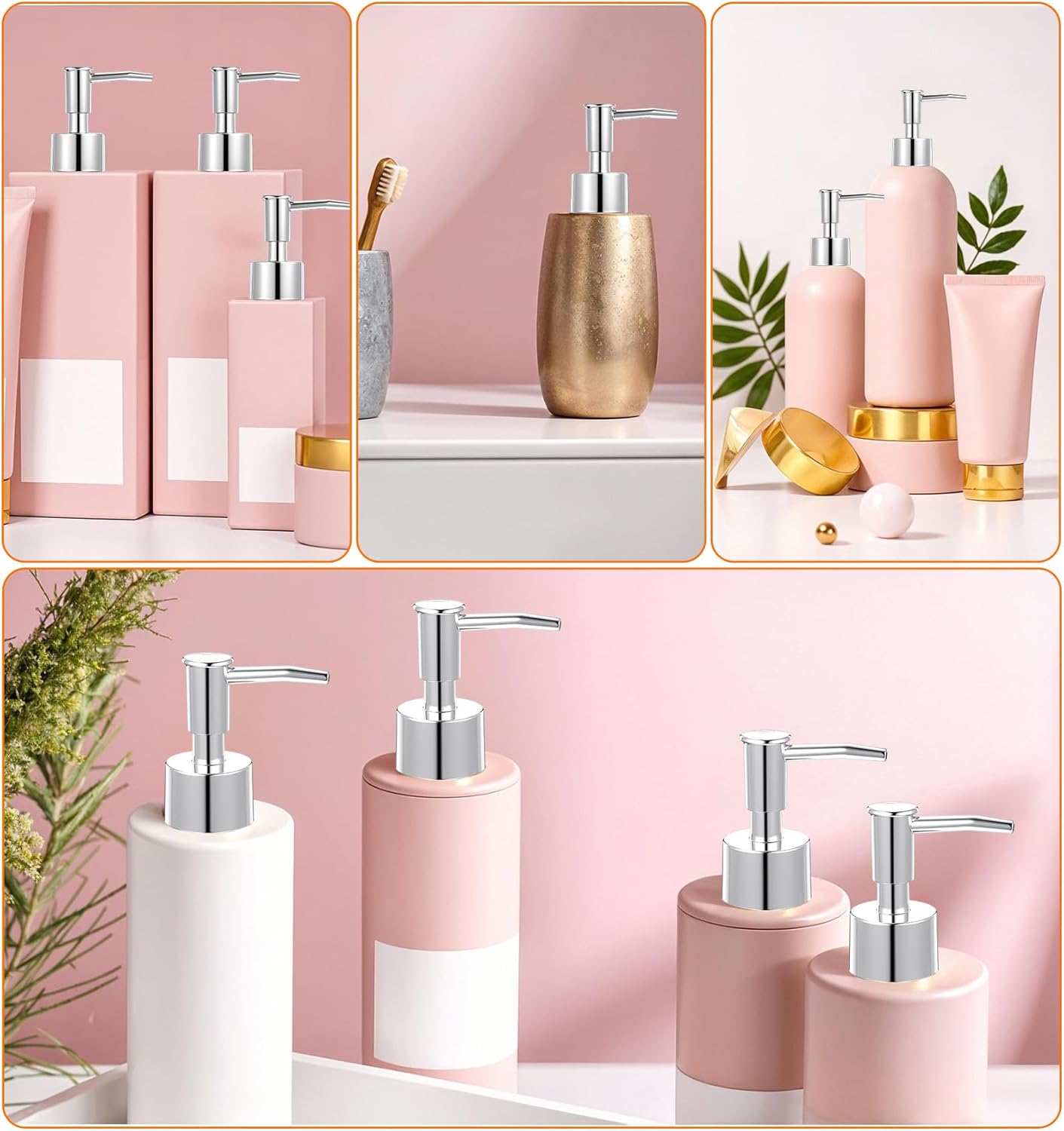 Soap Dispenser Replacement Pump, 4Pcs Replacement Pump for Soap Dispenser, Lotion, Hand Soaps, Easy to Press & 360 Degrees Rotatable for Fast Liquid Discharge (Silver)