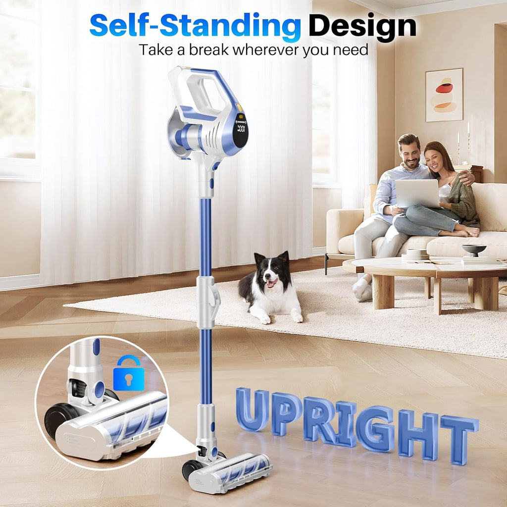 Cordless Vacuum Cleaner - Powerful, 45Kpa Home Stick Vacuum, 180°Bendable Wand & Removable Battery, Up to 50 Mins, 8 in 1 Self-Standing Vacuum, Wall Mount Charging for Hardfloor, Carpet Blue