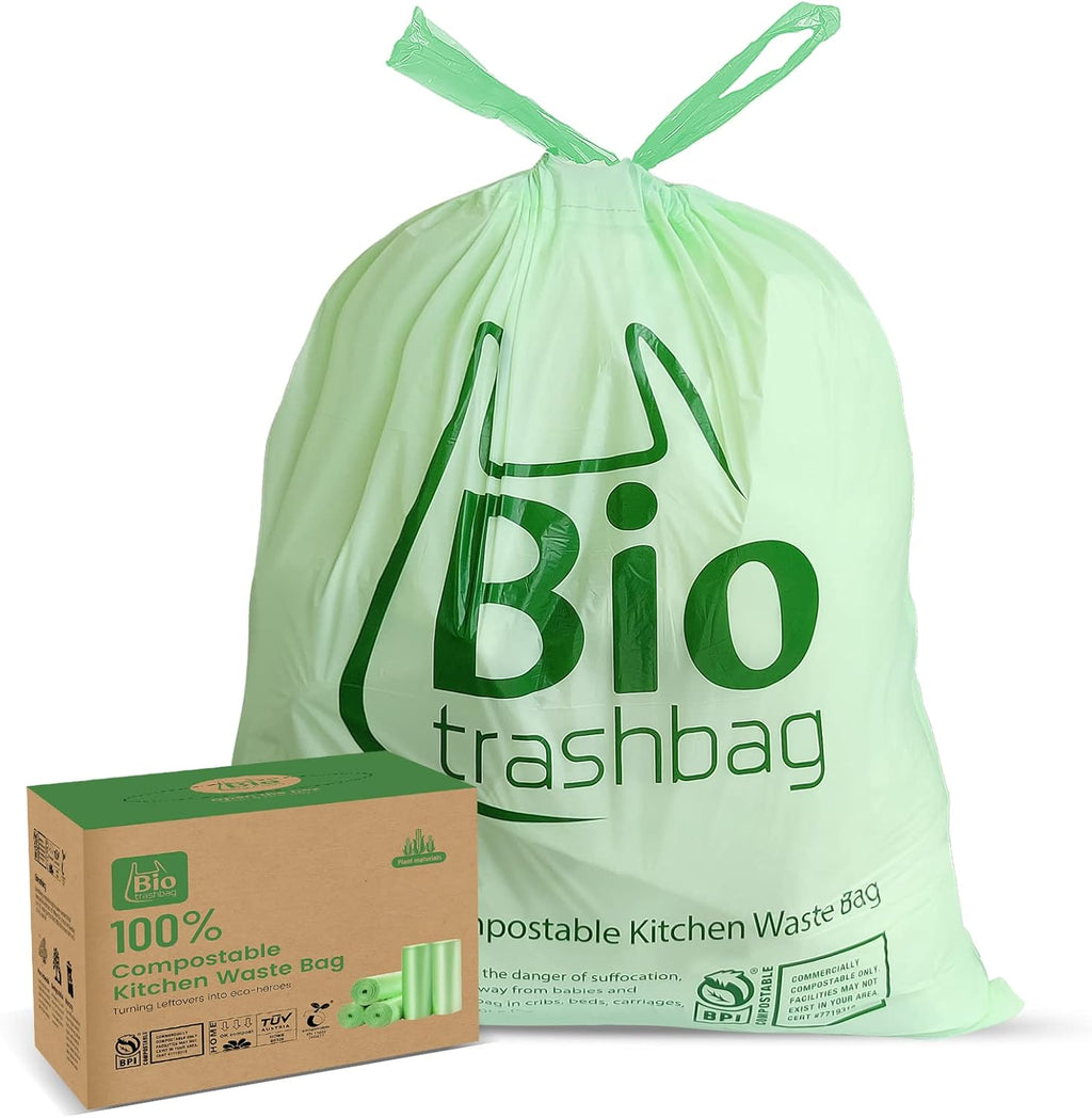 8 Gallon Compostable Trash Bags, 50 Count Drawstring Trash Bags Biodegradable, Heavy Duty Extra Thick Compost Bags, Kitchen Food Scrap Waste Bag, US BPI and OK Compost Home Certified