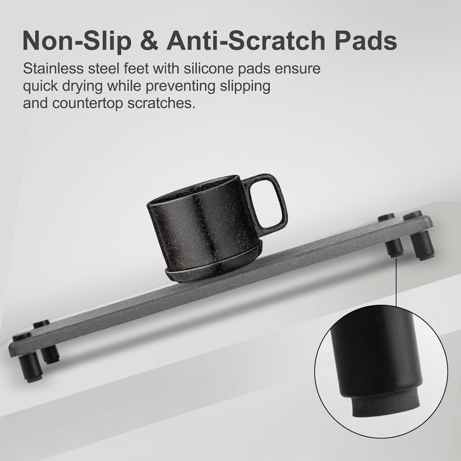 Water Absorbing Stone Tray, Fast Drying Sink Tray for Bathroom & Kitchen Counter, Diatomite Absorbent Coasters, Instant Dry Sink Caddy Organizers Mat, Dish Soap Dispenser Sponge Holder, Dark Gray