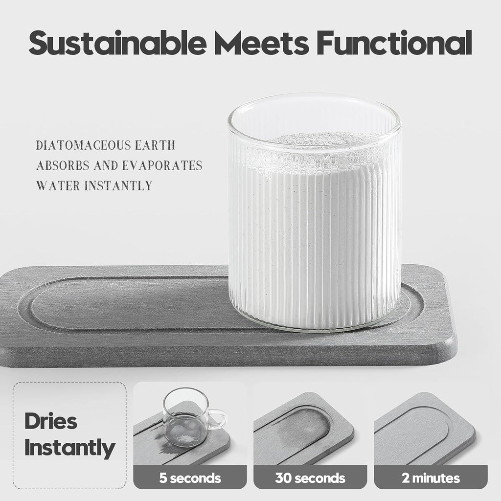 2Pack Diatomite Stone Water Absorbing Sink Tray for Kitchen & Bathroom Counter, Quick Dry Soap Dish Makeup Vanity Caddy, Dispenser Sponge Holder Space Organizer, Light Gray - 8"x 3.8"