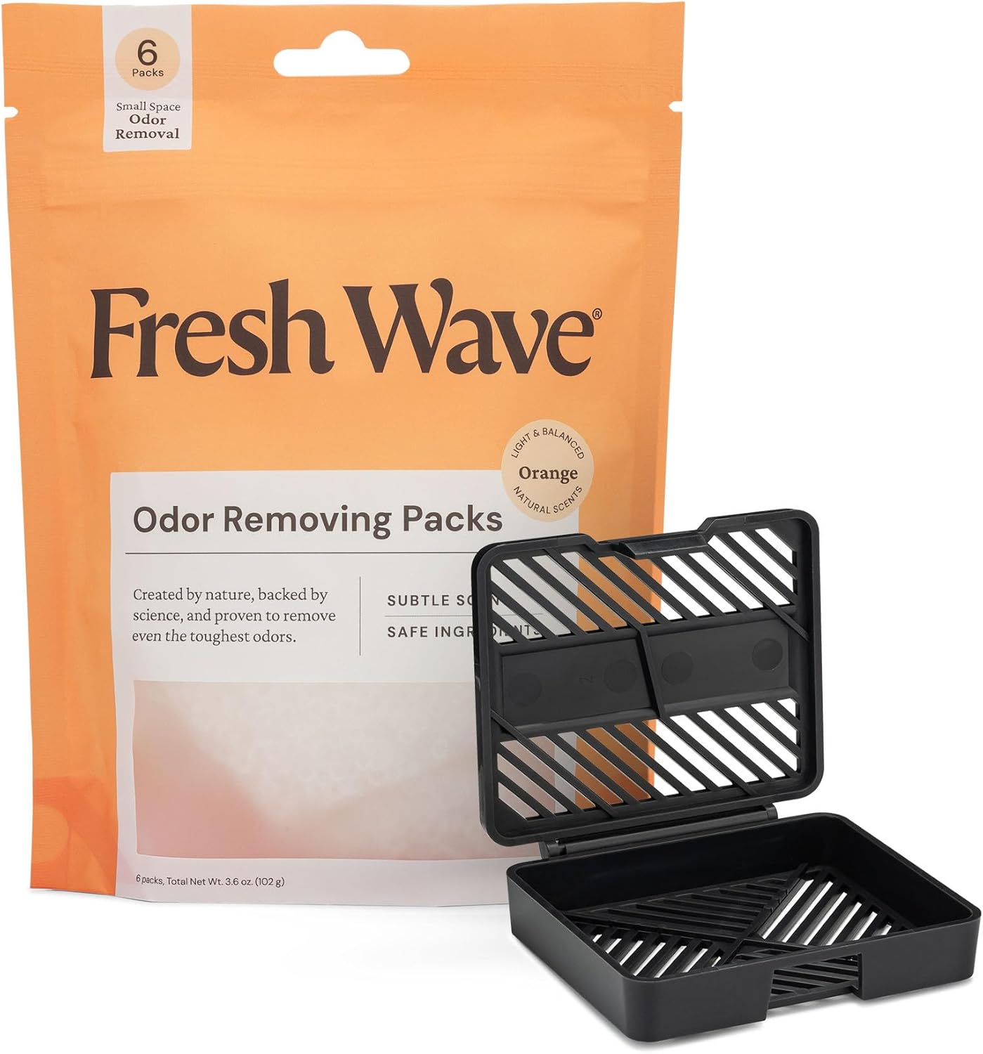 Fresh Wave Orange Odor Eliminating & Deodorizing Packs - Bag of 6 & Fresh Pod Case
