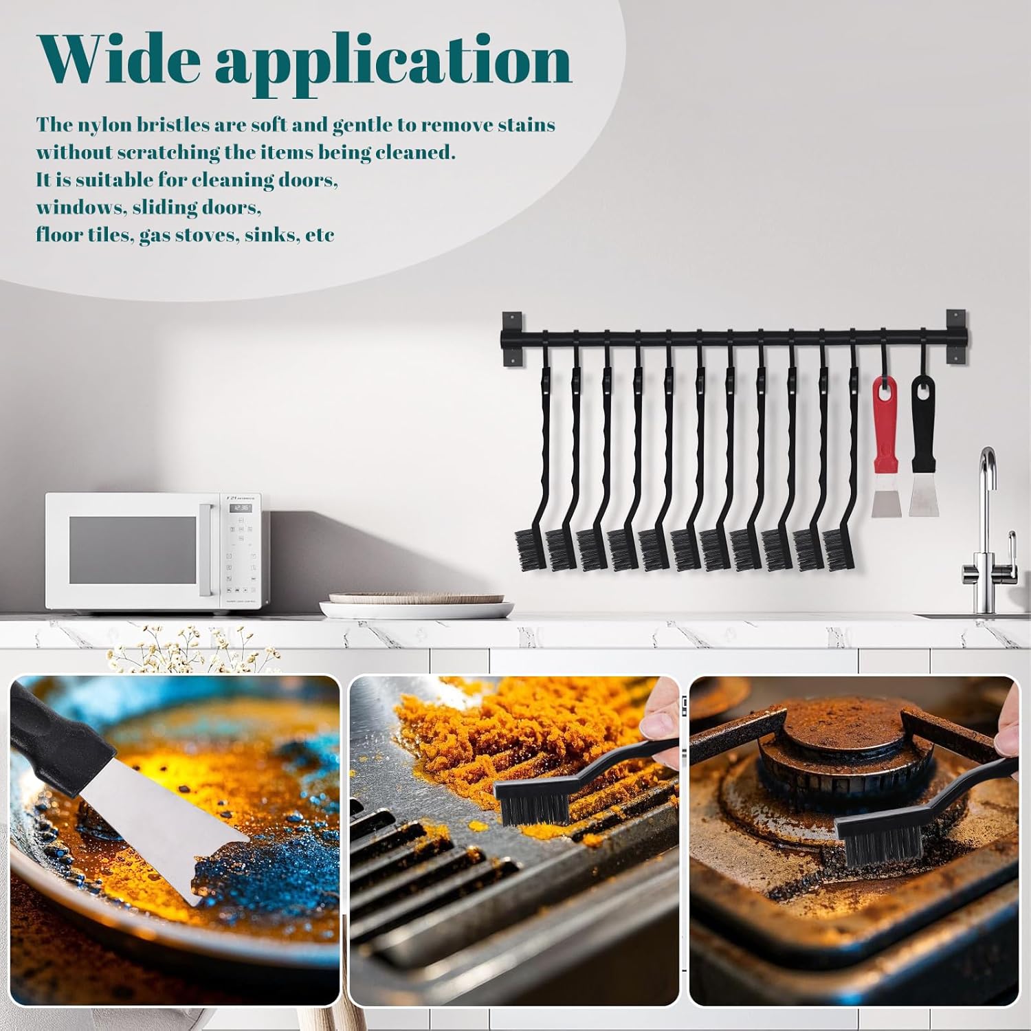 12 Pcs Mini Nylon Brush Set, Nylon Scratch Brush with Curved Handle, Cleaning Weld Slag and Rust