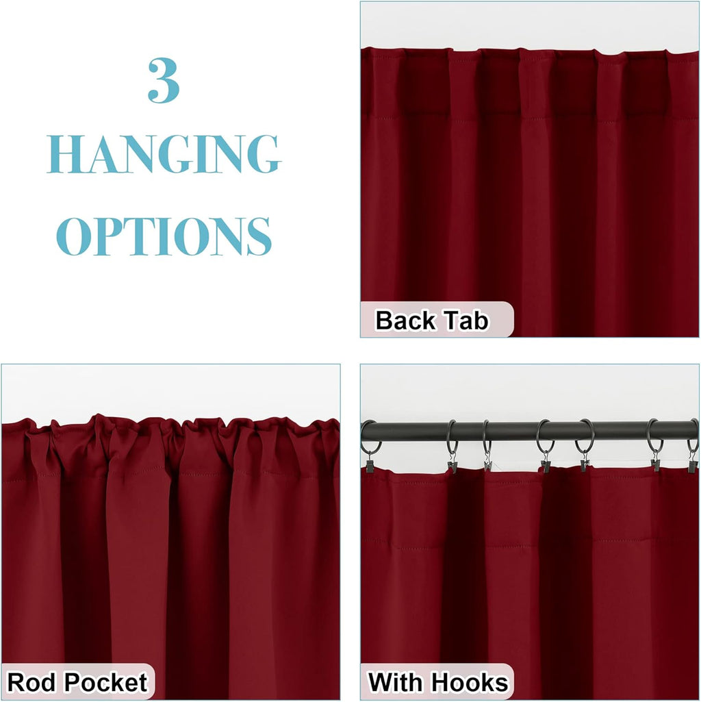 RYB HOME Window Curtains Blackout - Thermal Insulated Bedroom Drapes, Room Darkening Panels for Bathroom Nursery Short Curtains, Wide 42 by Long 45, Burgundy Red, 2 Pcs