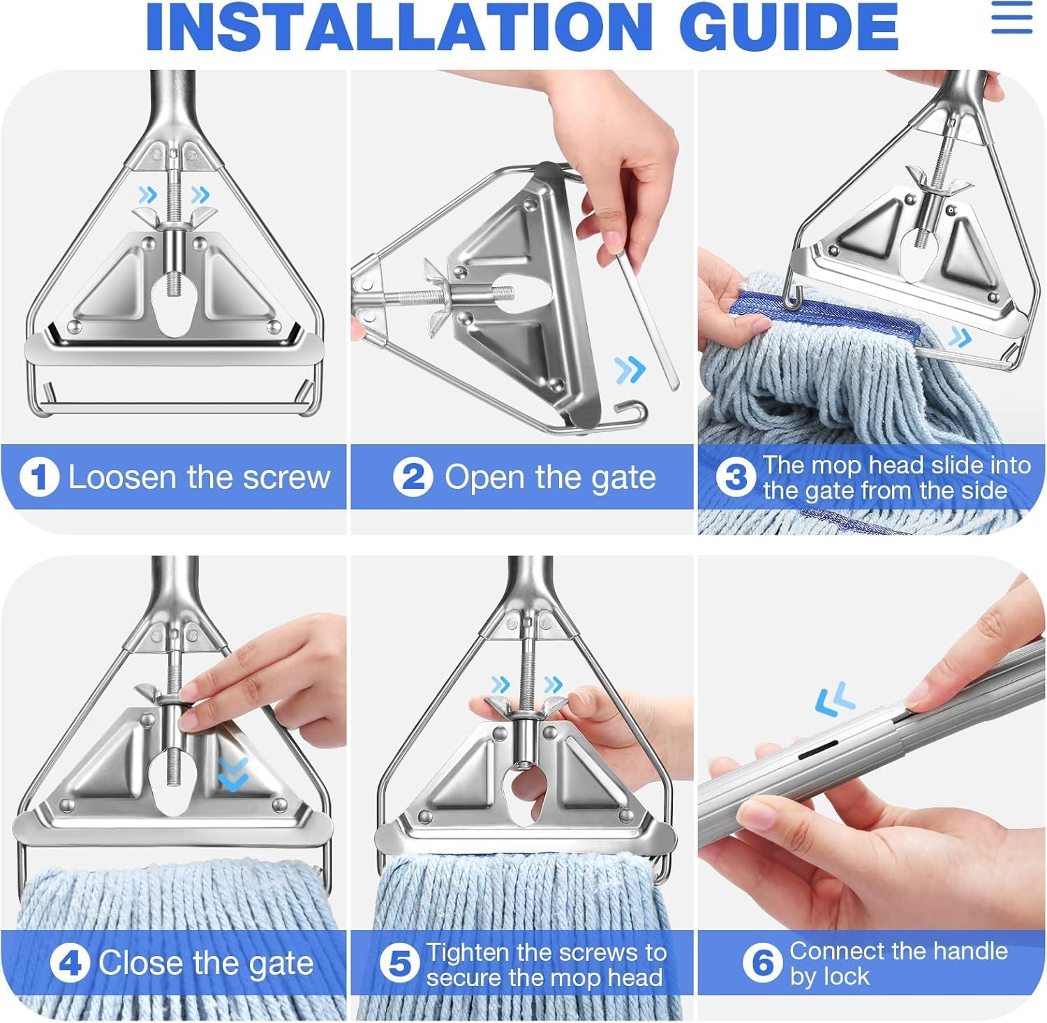 Commercial Mop Handle Heavy Duty,Industrial Metal Mop Stick Replacement for Home, Garage, Office, Workshop,Warehouse Floor Cleaning,2Pack