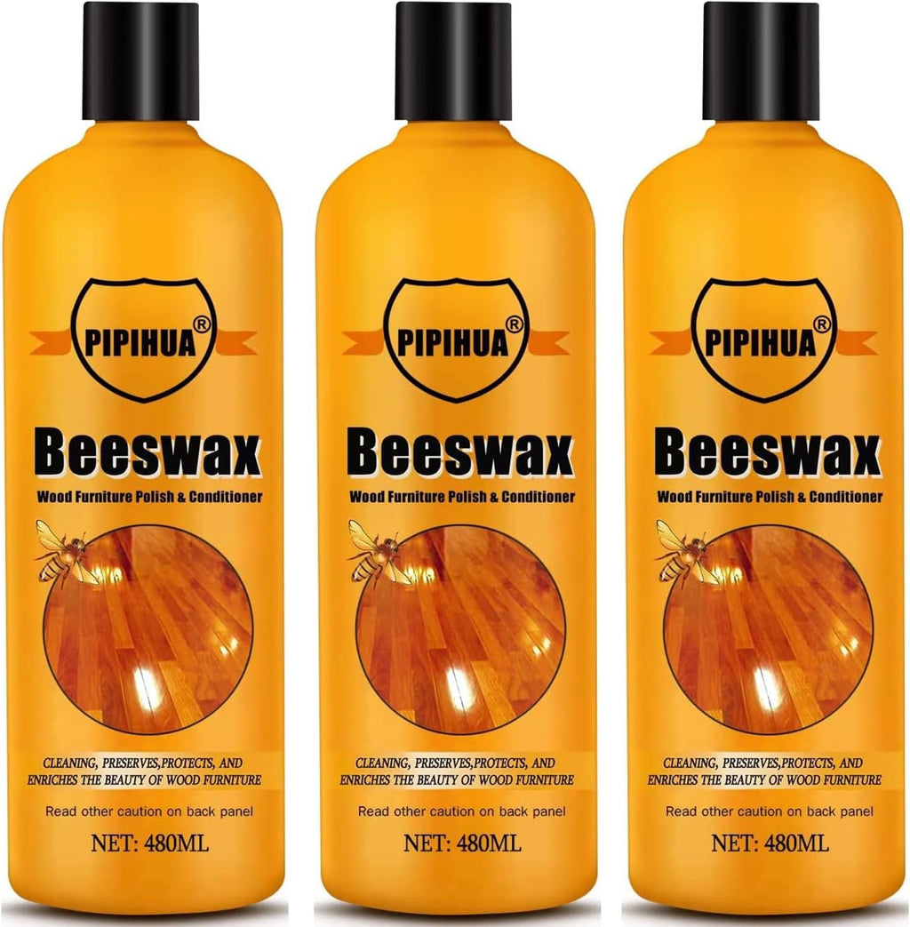PIPIHUA Beeswax Polish and Conditioner for Wood Furniture - Waterproof & Restorer Wood Wax, Multipurpose Beeswax Furniture Polish and Cleaner for All Types and Colours 16.23 Fl Oz, 3 Pack