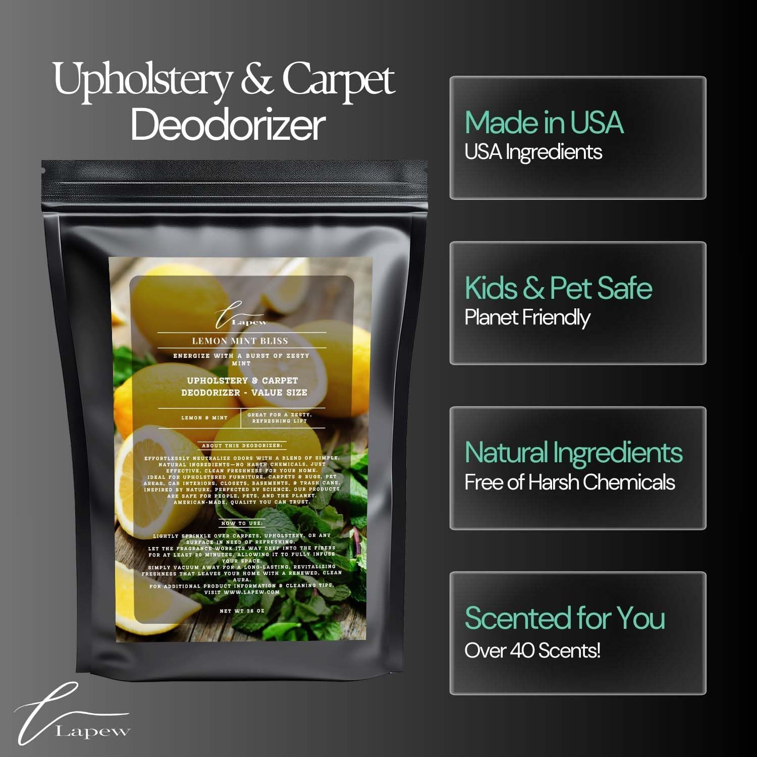 Lemon Mint Bliss Carpet Freshener Powder Refill 36 oz | Powerful Odor Eliminator for Home | Upholstery Deodorizer | Carpet Deodorizer | Pet Urine | Cat Litter Box