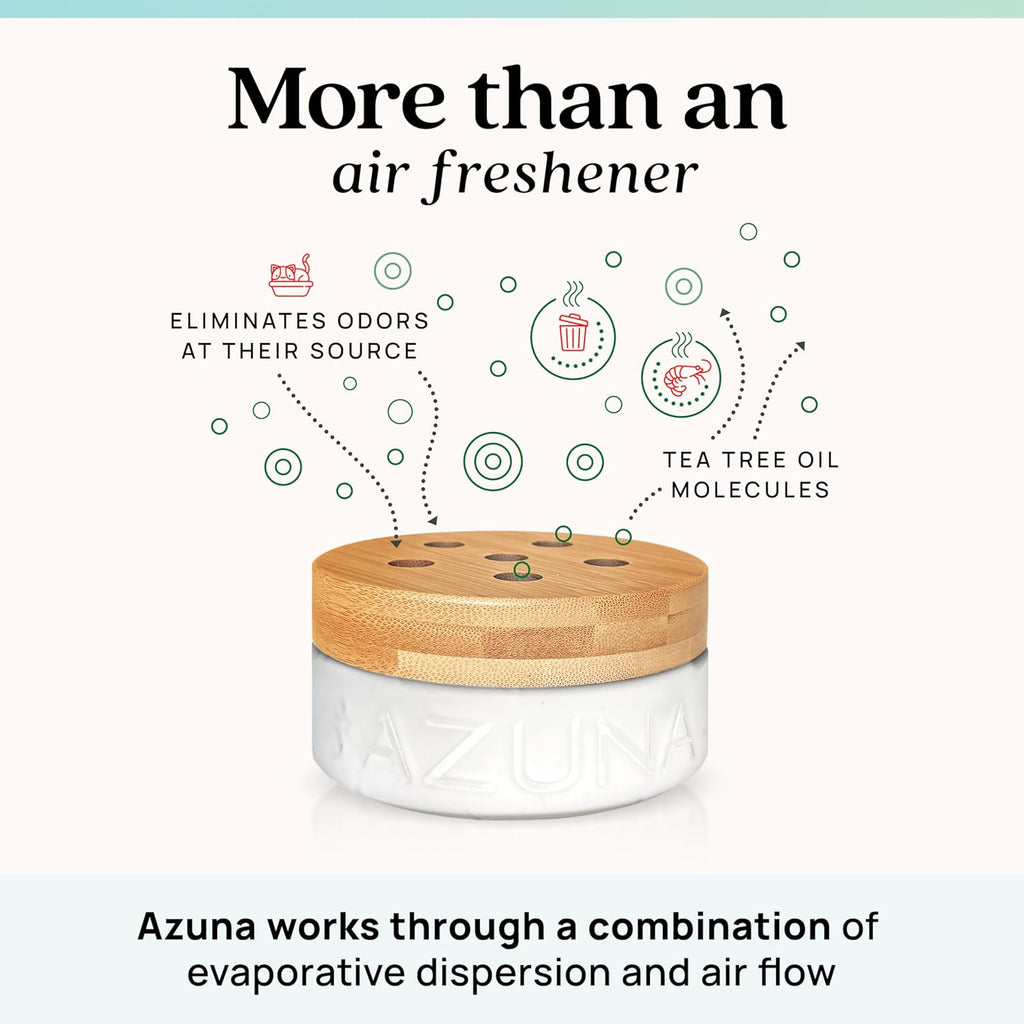 Azuna Air Freshener & Odor Eliminator for Strong Odor | 1 Room Kit Includes (1) Empty Luxe Glass Jar & 8oz Refill with Tea Tree Essential Oil Gel | Amalfi Breeze | Last 60-90 Days